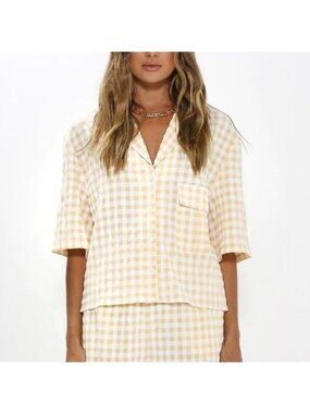 Madison the Label Rico Shirt in Beige Gingham Size Small